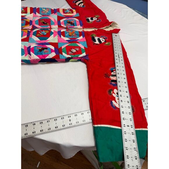 Handmade Chinese Good Luck Blessings Red Quilted Coat Jacket One Size Fits Rare